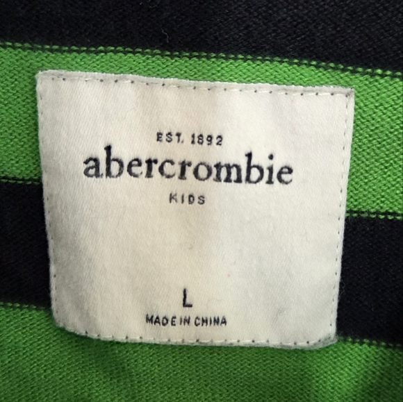 Abercrombie & Fitch Kids | Green Black Striped Sweater Bow Pocket Size Large - Picture 5 of 6